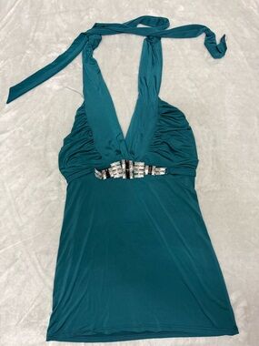 Wet Seal Teal Halter Top with Rhinestone Waist